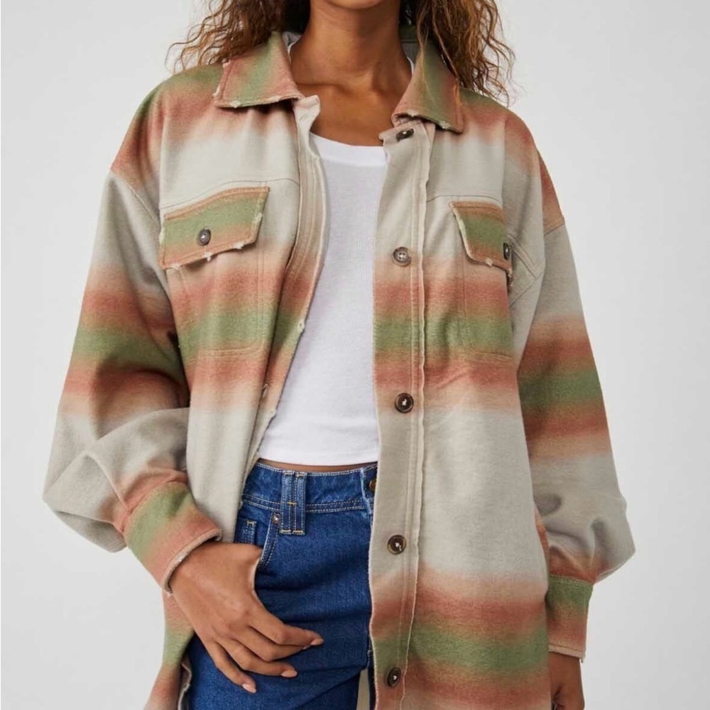 Free People Printed Ruby Distressed Jacket in Marzipan Size XS